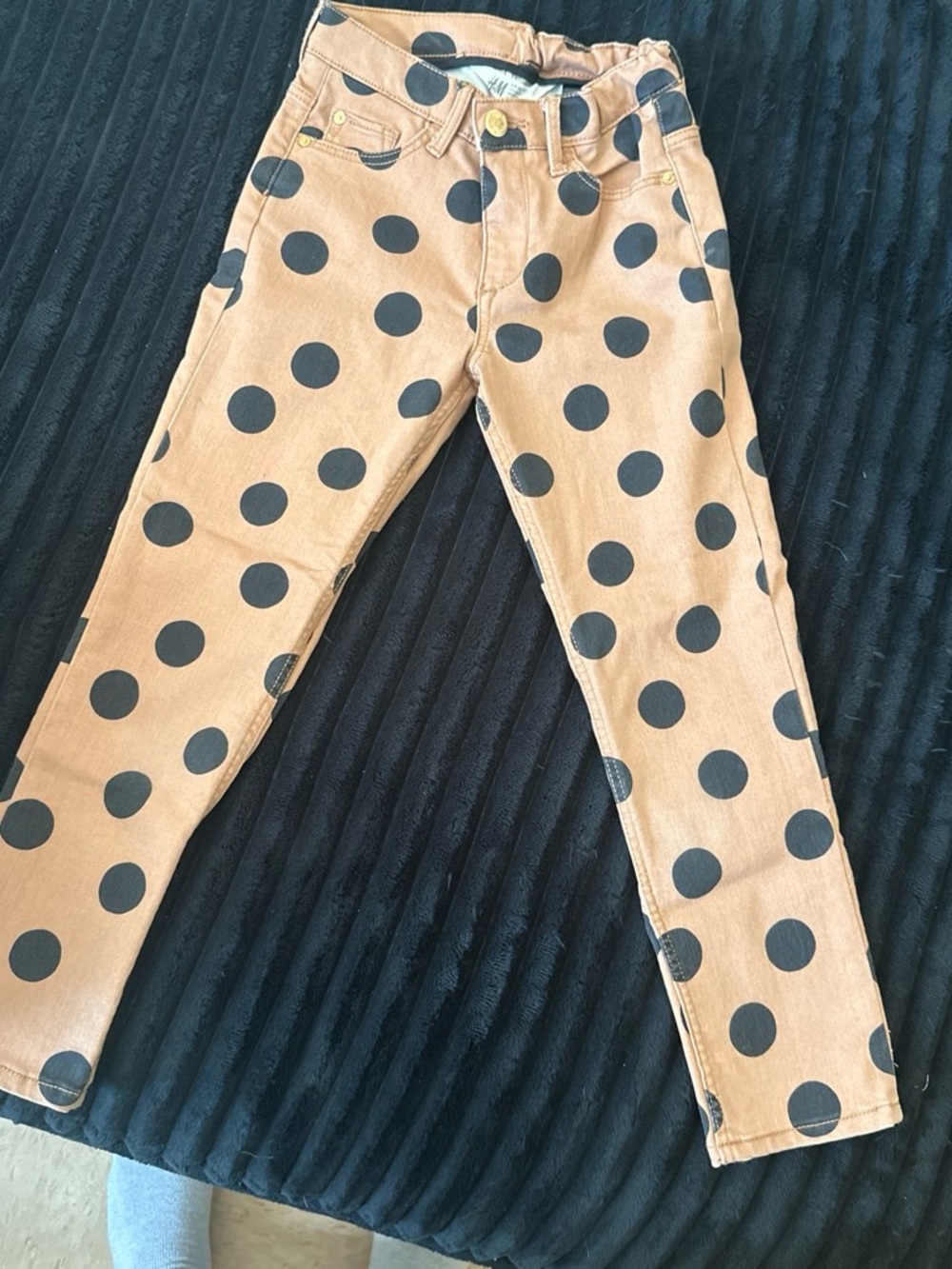 H&M Tan Jeans with Black Polka Dots